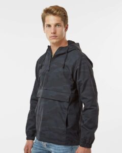 Independent Trading Co. EXP94NAW Men’s Nylon Anorak – Black Camo (on model side)