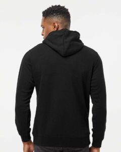 J. America 8879 Men’s Gaiter Fleece Hooded Sweatshirt – Black (on model back)