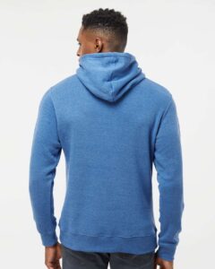 J. America 8879 Men’s Gaiter Fleece Hooded Sweatshirt – Cool Royal Heather (on model back)