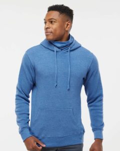 J. America 8879 Men’s Gaiter Fleece Hooded Sweatshirt – Cool Royal Heather (on model)