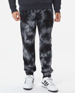 Independent Trading Co. PRM50PTTD Unisex Tie-Dyed Fleece Sweatpants – Tie Dye Black (on model)
