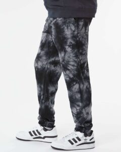 Independent Trading Co. PRM50PTTD Unisex Tie-Dyed Fleece Sweatpants – Tie Dye Black (on model side)