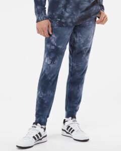 Independent Trading Co. PRM50PTTD Unisex Tie-Dyed Fleece Sweatpants – Tie Dye Navy (on model)