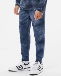 Independent Trading Co. PRM50PTTD Unisex Tie-Dyed Fleece Sweatpants – Tie Dye Navy (on model side)
