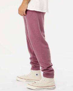 Independent Trading Co. PRM50PTPD Unisex Pigment-Dyed Fleece Sweatpants – Pigment Maroon (on model side)