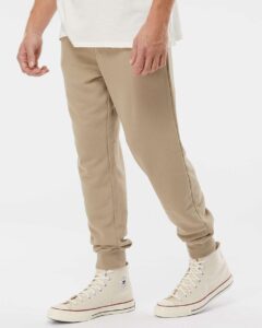 Independent Trading Co. PRM50PTPD Unisex Pigment-Dyed Fleece Sweatpants – Pigment Sandstone (on model side)