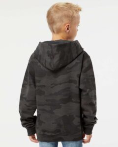 Independent Trading Co. SS4001Y Youth Midweight Hooded Sweatshirt – Black Camo (on model back)