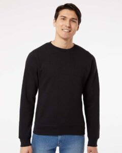 J. America 8870 Unisex Triblend Fleece Crewneck Sweatshirt – Black Solid (on model)