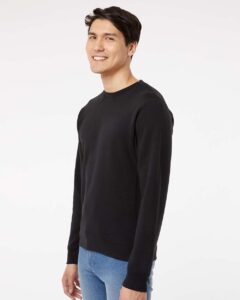 J. America 8870 Unisex Triblend Fleece Crewneck Sweatshirt – Black Solid (on model side)
