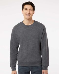 J. America 8870 Unisex Triblend Fleece Crewneck Sweatshirt – Black Triblend (on model)