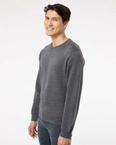 J. America 8870 Unisex Triblend Fleece Crewneck Sweatshirt – Black Triblend (on model side)