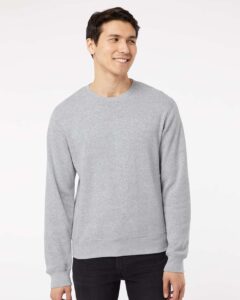 J. America 8870 Unisex Triblend Fleece Crewneck Sweatshirt – Grey Triblend (on model)