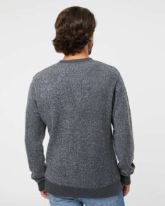 J. America 8712 Unisex Aspen Fleece Crewneck Sweatshirt – Charcoal Speck (on model back)