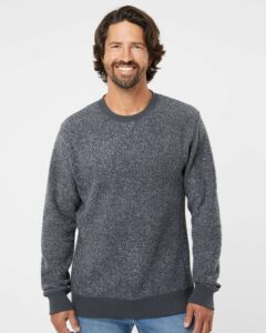 J. America 8712 Unisex Aspen Fleece Crewneck Sweatshirt – Charcoal Speck (on model)