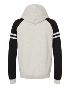 JERZEES 97CR Unisex Nublend® Varsity Colorblocked Raglan Hooded Sweatshirt – Oatmeal Heather/ Black Ink (back)