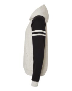 JERZEES 97CR Unisex Nublend® Varsity Colorblocked Raglan Hooded Sweatshirt – Oatmeal Heather/ Black Ink (side)