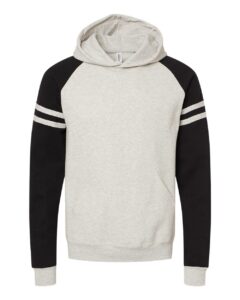 JERZEES 97CR Unisex Nublend® Varsity Colorblocked Raglan Hooded Sweatshirt – Oatmeal Heather/ Black Ink