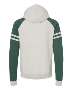 JERZEES 97CR Unisex Nublend® Varsity Colorblocked Raglan Hooded Sweatshirt – Oatmeal Heather/ Forest Green Heather (back)