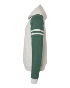 JERZEES 97CR Unisex Nublend® Varsity Colorblocked Raglan Hooded Sweatshirt – Oatmeal Heather/ Forest Green Heather (side)