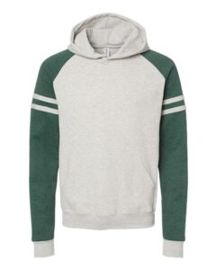 JERZEES 97CR Unisex Nublend® Varsity Colorblocked Raglan Hooded Sweatshirt – Oatmeal Heather/ Forest Green Heather