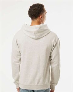 JERZEES 98CR Unisex Nublend® Billboard Hooded Sweatshirt – Oatmeal Heather/ White (on model back)