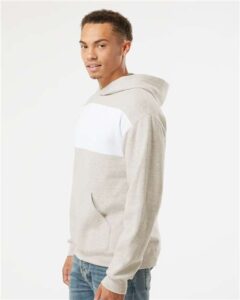 JERZEES 98CR Unisex Nublend® Billboard Hooded Sweatshirt – Oatmeal Heather/ White (on model side)