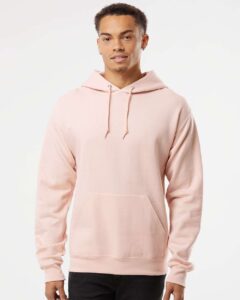 JERZEES 996MR Unisex NuBlend® Hooded Sweatshirt – Blush Pink (on model)