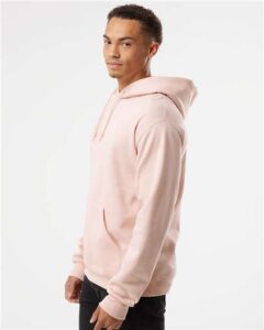 JERZEES 996MR Unisex NuBlend® Hooded Sweatshirt – Blush Pink (on model side)