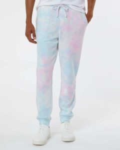 Independent Trading Co. PRM50PTTD Unisex Tie-Dyed Fleece Sweatpants – Tie Dye Cotton Candy (on model)