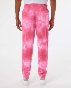Independent Trading Co. PRM50PTTD Unisex Tie-Dyed Fleece Sweatpants – Tie Dye Pink (on model back)