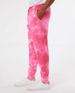 Independent Trading Co. PRM50PTTD Unisex Tie-Dyed Fleece Sweatpants – Tie Dye Pink (on model side)