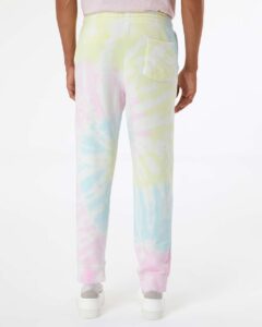 Independent Trading Co. PRM50PTTD Unisex Tie-Dyed Fleece Sweatpants – Tie Dye Sunset Swirl (on model back)