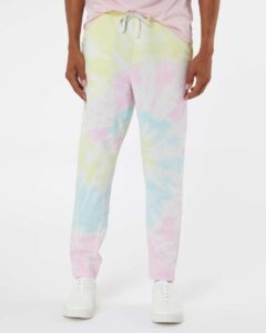 Independent Trading Co. PRM50PTTD Unisex Tie-Dyed Fleece Sweatpants – Tie Dye Sunset Swirl (on model)