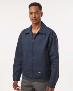 Dickies JT78 Men’s Unlined Industrial Eisenhower Jacket – Dark Navy (on model)