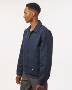 Dickies JT78 Men’s Unlined Industrial Eisenhower Jacket – Dark Navy (on model side)