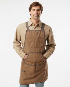 DRI DUCK 1500 Workman’s Apron – Field Khaki/ Tobacco (on model)