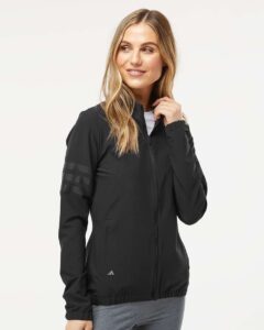 Adidas A268 Women’s Wind Resistant Full-Zip Jacket – Black/ Black (on model)