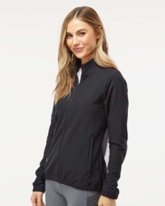 Adidas A268 Women’s Wind Resistant Full-Zip Jacket – Black/ Black (on model side)
