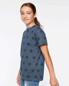 Code Five 2229 Youth Star Print Tee – Denim Star (on model side)