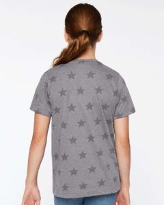 Code Five 2229 Youth Star Print Tee – Granite Heather Star (on model back)