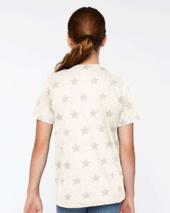 Code Five 2229 Youth Star Print Tee – Natural Heather Star (on model back)