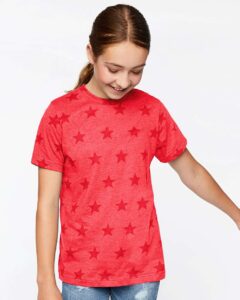 Code Five 2229 Youth Star Print Tee – Red Star (on model)