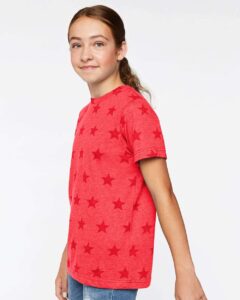 Code Five 2229 Youth Star Print Tee – Red Star (on model side)