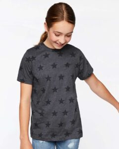 Code Five 2229 Youth Star Print Tee – Smoke Star (on model)