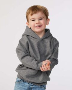 Rabbit Skins 3326 Toddler Pullover Fleece Hoodie – Granite Heather (on model)