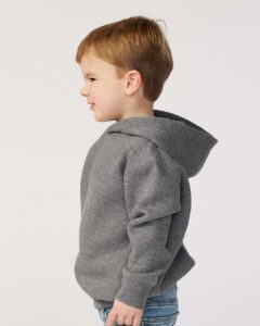 Rabbit Skins 3326 Toddler Pullover Fleece Hoodie – Granite Heather (on model side)