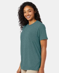 Hanes 4980 Unisex Perfect-T T-Shirt – Cactus Heather (on model side)