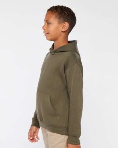 LAT 2296 Youth Hoodie Sweatshirt – Military Green (on model side)