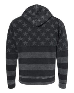 J. America 8871 Men’s Triblend Fleece Hooded Sweatshirt – Black Stars & Stripes Triblend (back)