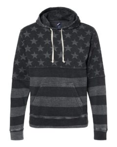 J. America 8871 Men’s Triblend Fleece Hooded Sweatshirt – Black Stars & Stripes Triblend
